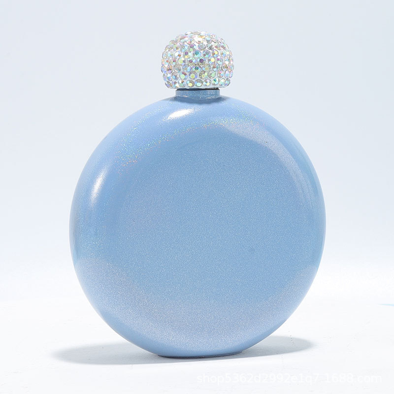 Regalo de gama alta Amazon transfronteriza 304 olla de vino de acero inoxidable pintura brillante cubierta de diamante 5oz ronda portátil Dama