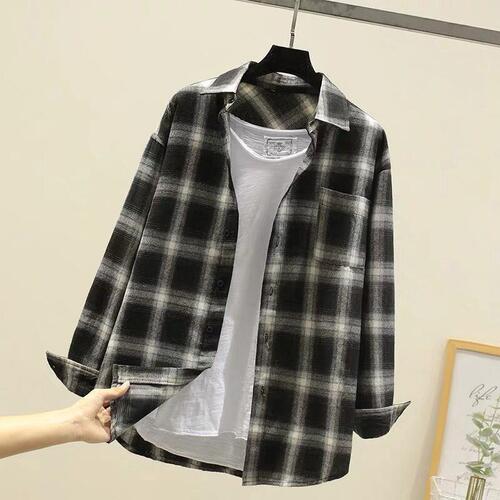Clearance Bargain Grid Long-Sleeve Shirt for Men Loose Spring and Autumn Trendy Korean Version Shirt for Men Construction Site Workwear