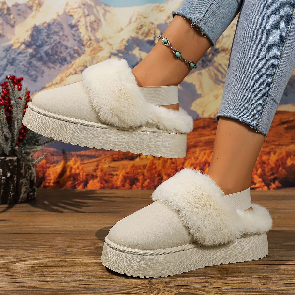 Syksyn ja talven uudet paksupohjaiset kohottavat lumisaappaat naisten himmeät sametti vedenpitävät luistamattomat lämpimät puuvillakengät_voghion.com