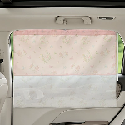 sunscreen shade interior privacy | Car curtains - patchwork-style-pink-bunny