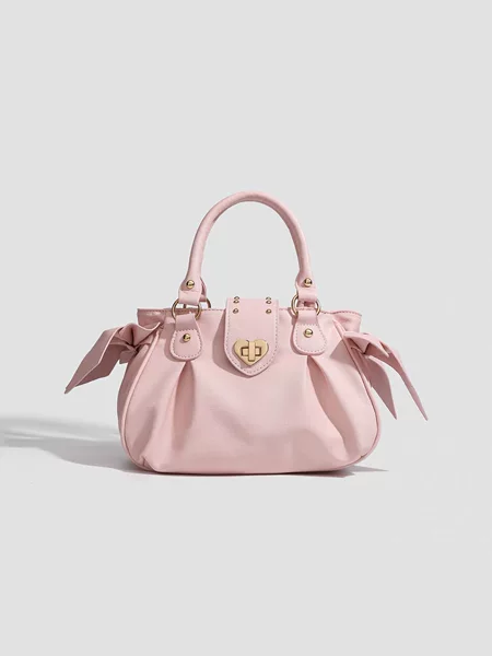 2026 New Pink Pleated Handbag Women's Fashion Crossbody Bag Niche Design Heart-Shaped Buckle Shoulder Bag