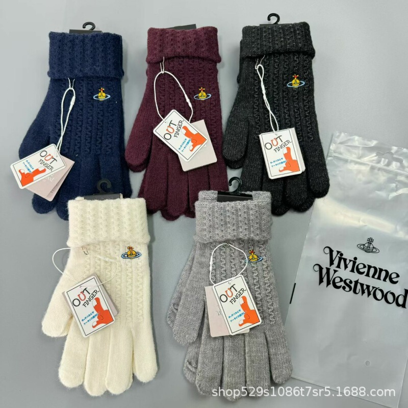 Empress Dowager Saturn Embroidered Touchscreen Wool Gloves for Women, Knitted Thickened Twist Pattern Warm Cold-Proof Gloves Empress Dowager Saturn Embroidered Touchscreen Wool Gloves for Women, Knitted Thickened Twist Pattern Warm Cold-Proof Gloves