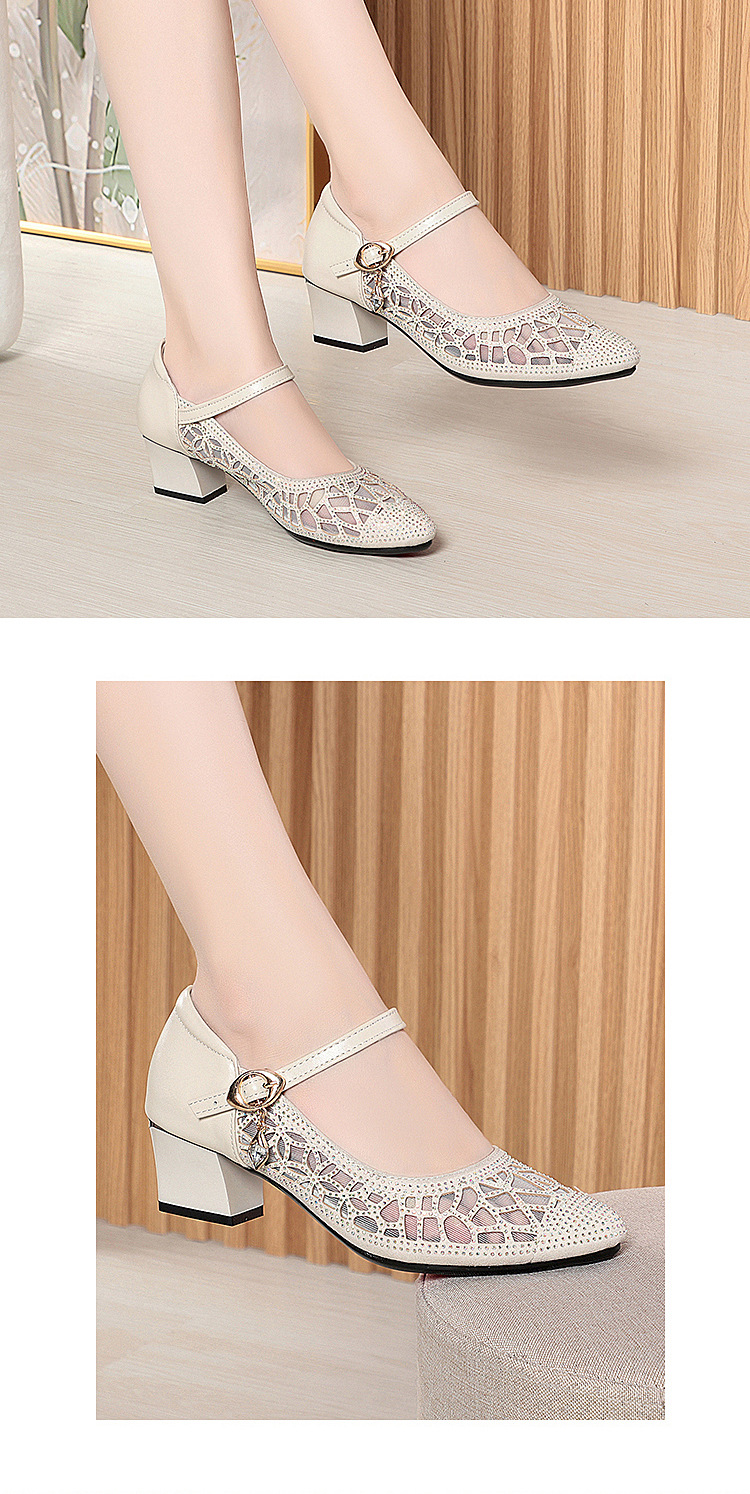Dép sandal nữ quai chữ V da thật lưới thoáng khí đế mềm chống trượt — Màu be chi tiết 11