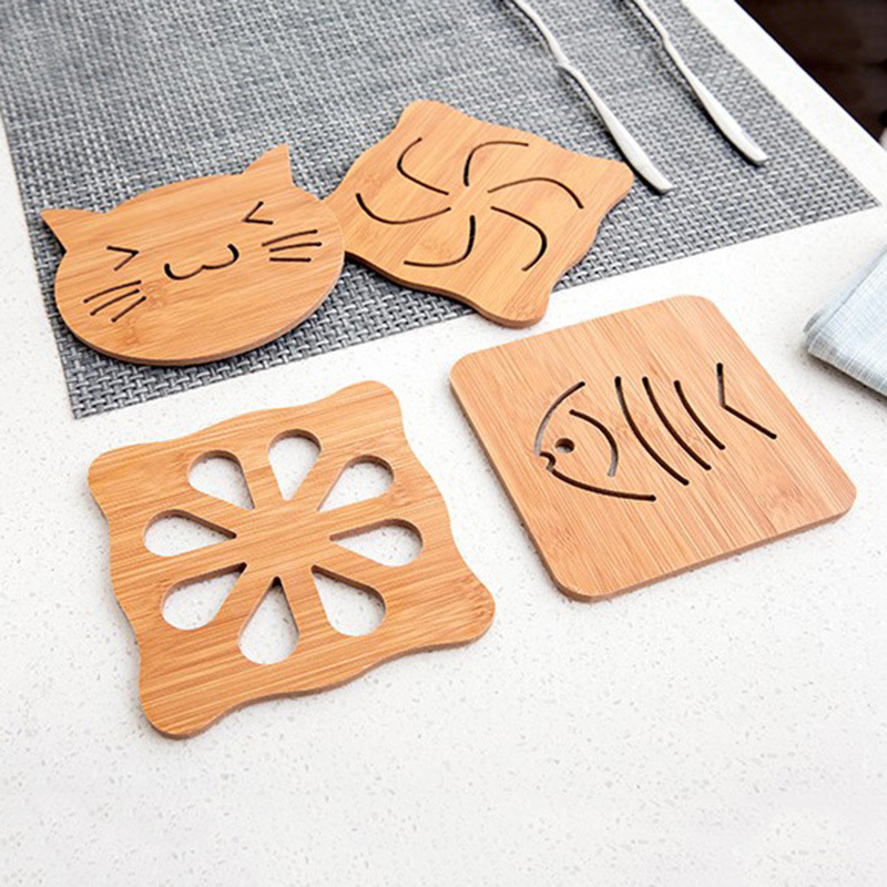 Plate Bowl Set Heat Insulation Pad Anti-scalding Heat-resistant Wooden Placemat Creative Household Mat Dish Plate Pot Mat Bowl Mat Set