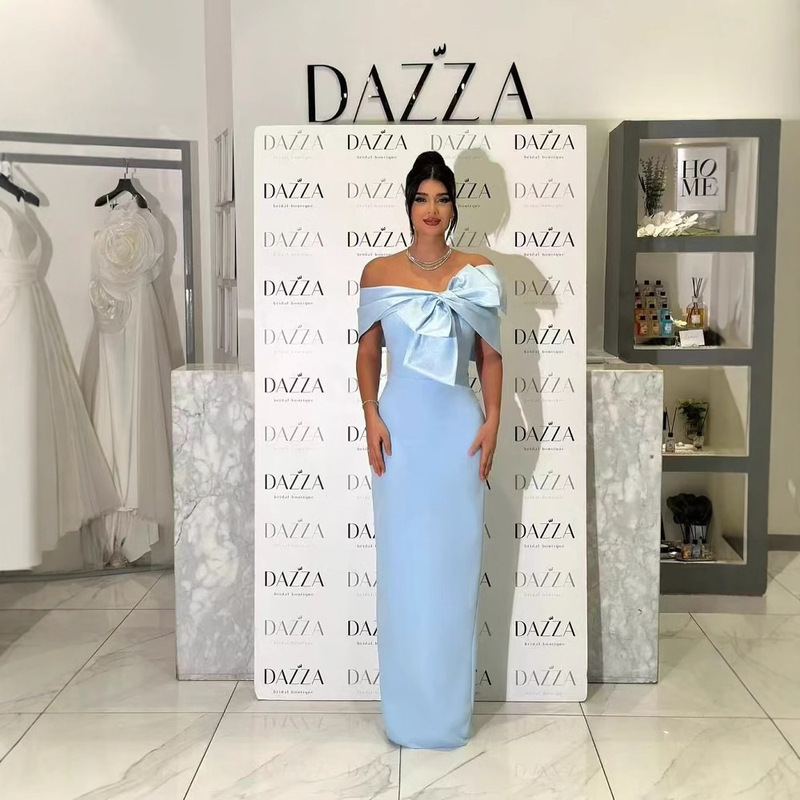 2025 Blue Sexy Fashion Bow Backless Tube-length Slim-fit Long Bandage dress Evening Dress