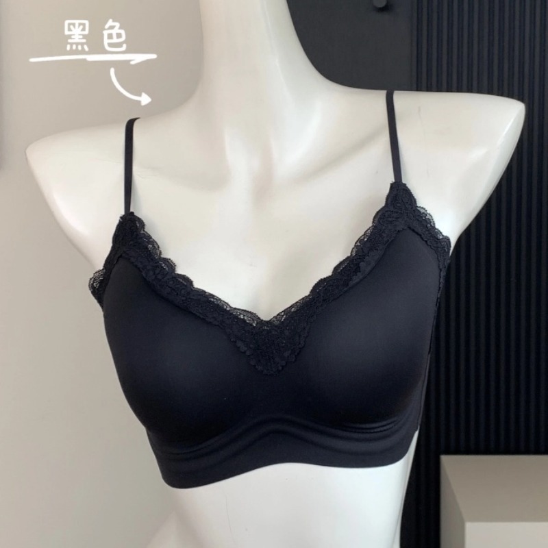 U's 快適なスパゲッティ ストラップ ブラジャー レディース 薄手 シームレス プッシュアップ たるみ防止 フレンチ V ネック レース ブラジャー|undefined