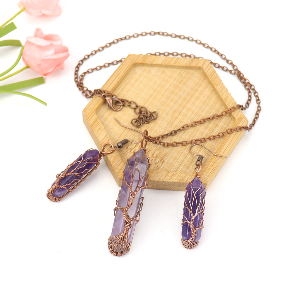 Ethnic Style Solid Color natural stone Copper Handmade Womenu0027S Earrings Necklace 1 Set