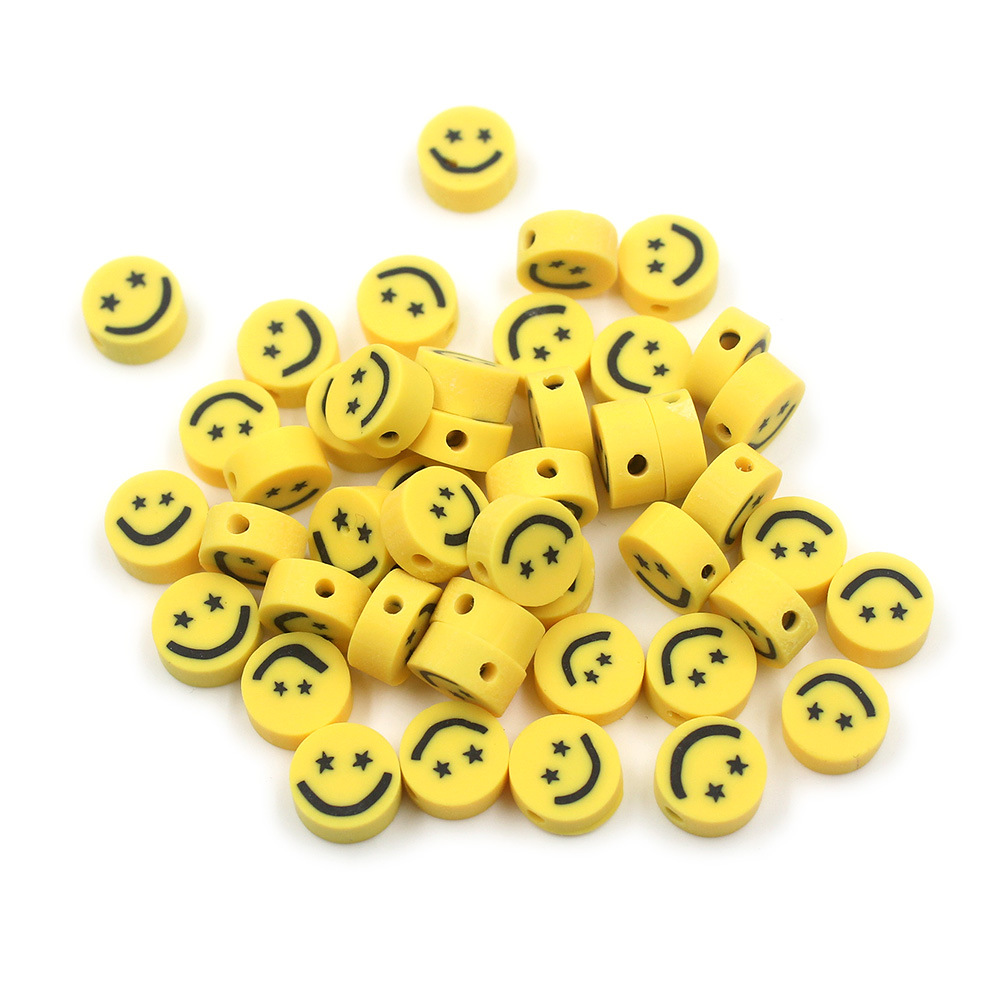 Cuentas de cerámica suave DIY, caras sonrientes, sueltas para pulseras y collares
