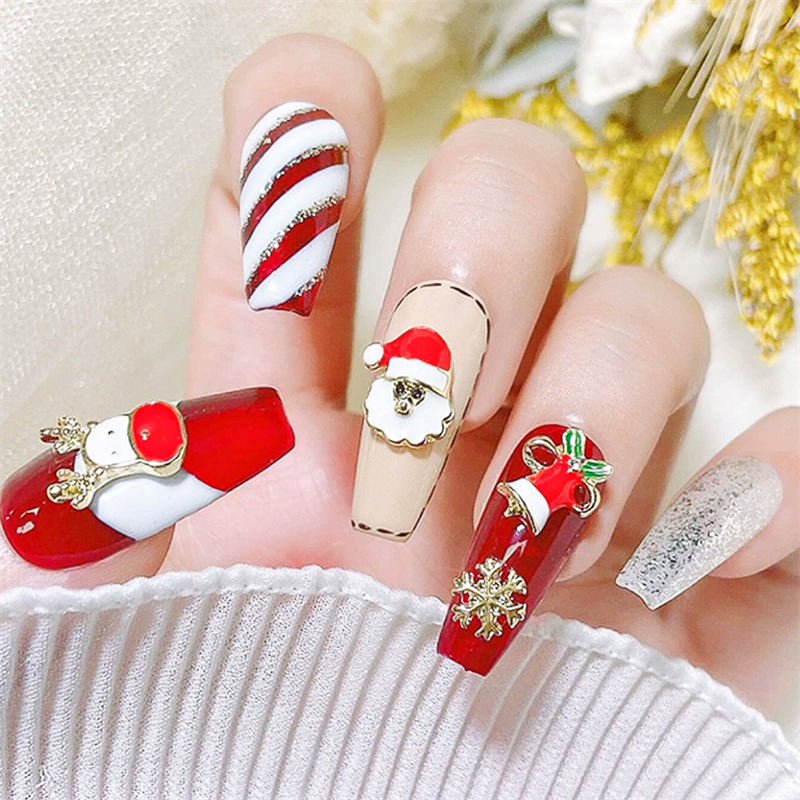 Cross-border nuevo 24 rejilla de uñas de Arte de Navidad Santa Aleación de la joyería del cráneo retro oscuro Santa Claus joyería de uñas