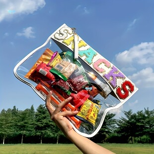 Snack Storage Bag Transparent Pvc Zipper Bag Embroidered Let