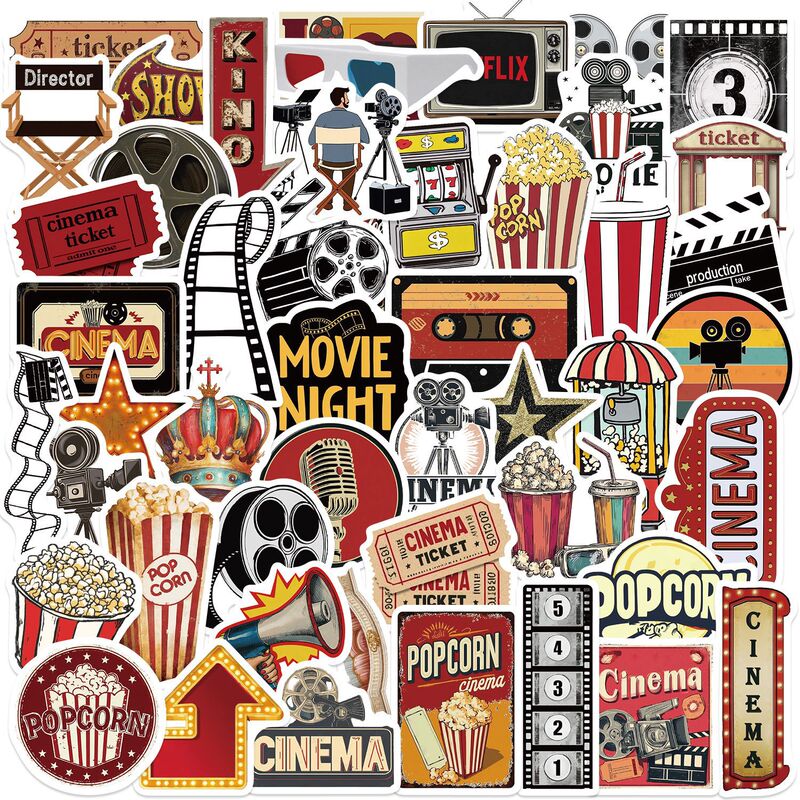 50 Cartoon Retro Movie Material Graffiti Stickers to Decorate Guitar Notebook Suitcase DIY Waterproof and Batchable