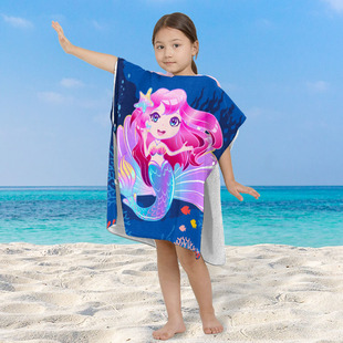 Children's Printed Cape Bath Towel Microfiber Hooded Cartoon Printed Beach Towel Sun Protection Swimming Bathrobe