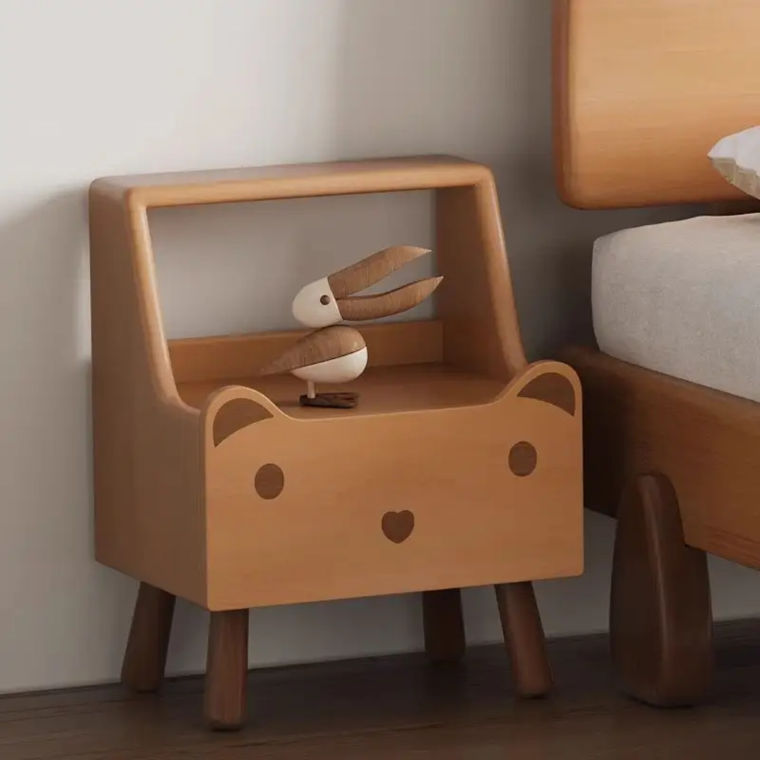 Wooden Children's Bedside Table Cross-Border Creative Home Children's Bedroom Bedside Cute Bear Solid Wood Single Drawer Bedside Table