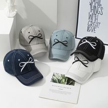 棒球帽子女新款简约蝴蝶结刺绣鸭舌帽韩版时尚百搭校园风学生帽潮