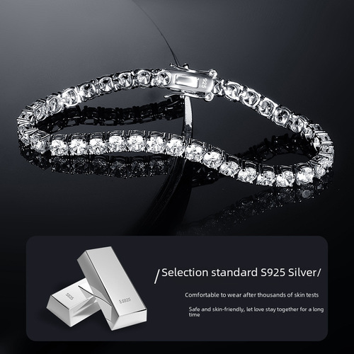S925 Pure Silver Sapphires Tennis Bracelet 2mm-7mm Cufflinks Personalized Fashion Hip-Hop Silver Jewelry Trend Amazon Remix