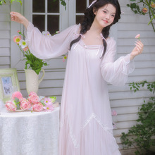 复古宫廷风重工蕾丝柔纱大裙摆仙女睡裙莫代尔长裙纯欲少女家居服