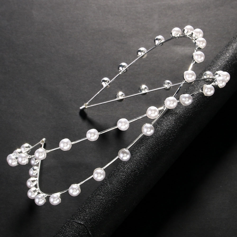 La tendencia europea y americana de perlas, banda de cabello de novia de alta calidad, banda de cabello de doble capa, accesorios de lujo ligero, tocadera