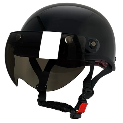 Motosiklet kaskı (dəbilqə) — cross-border scoop helmet small helmet - bright-black-w-tea-mirror-m