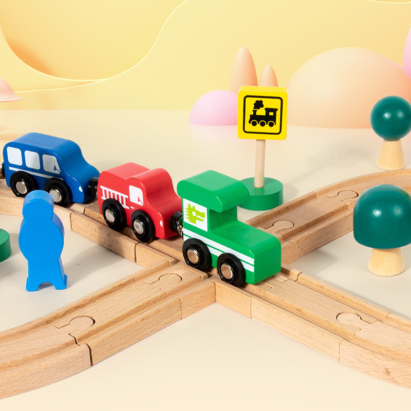 Transporte infantil de madera manuales, tren pequeño, vagón de ferrocarril, juguete, mesa, pista tridimensional