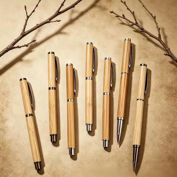 New eco-friendly bamboo pen with a removable cap, featuring a creative bamboo and wood design, customizable logo engraving, and suitable for hotel promotions and advertising