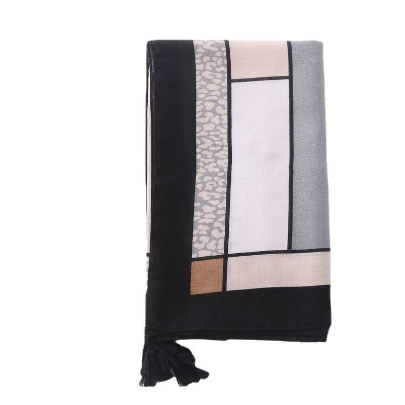 Estilo europeo y americano primavera y verano bufanda de seda delgada chal protector solar para mujer cuadrado color a juego patrón geométrico bufanda de algodón y lino