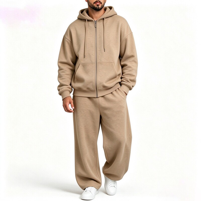 220g fleece-lined wide-leg pants, zip-up hoodie, two-piece set, men's winter sports and casual loose-fit suit 220g fleece-lined wide-leg pants, zip-up hoodie, two-piece set, men's winter sports and casual loose-fit suit