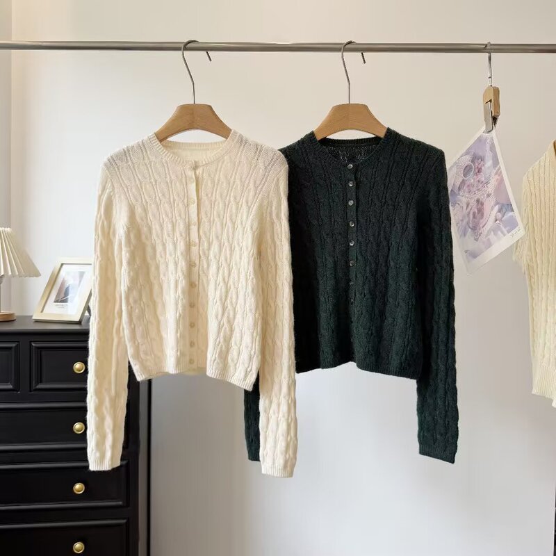 MYST&ZA2026 Autumn New Product Standard Fit Round Neck Long Sleeve Cable Knit Cardigan 1345071002