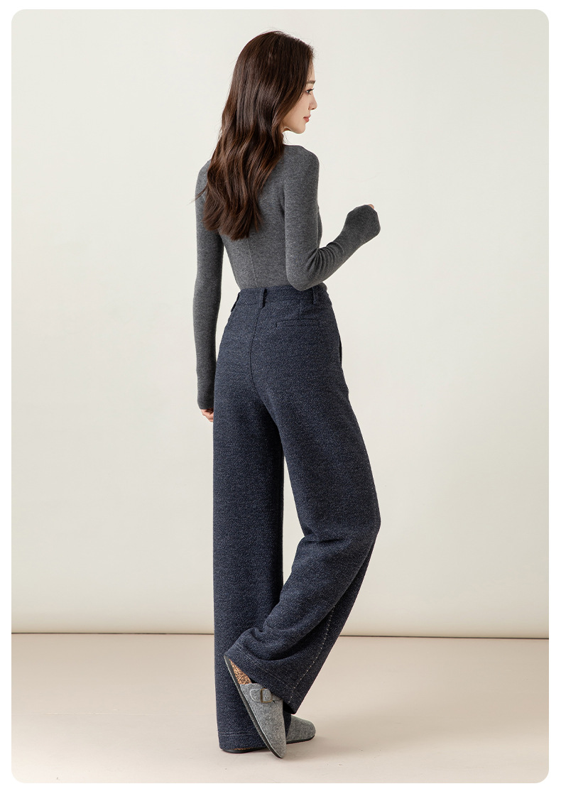 Quần culottes nữ ống rộng dệt kim len phối chỉ trang trí phong cách cổ điển — Xanh da trờicolor chi tiết 29