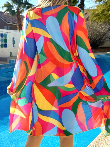 3 Pieces Clashing Color Bright Swimwear Sunsuit Suit Set Sexy