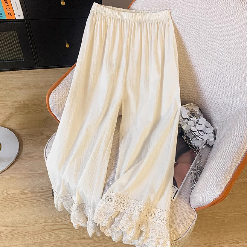 大きいサイズの300斤の清新なレースのつなぎ合わせはワイドパンツの女性の夏の新型の甘い森系の底のズボンを着ます。|undefined