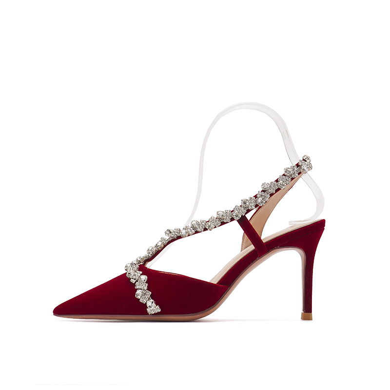 Mmer Baotou Rhinestone Sandals Feminine Strap Stiletto Fairy Style Super High Heels Red Wedding Shoes_vogvips.com