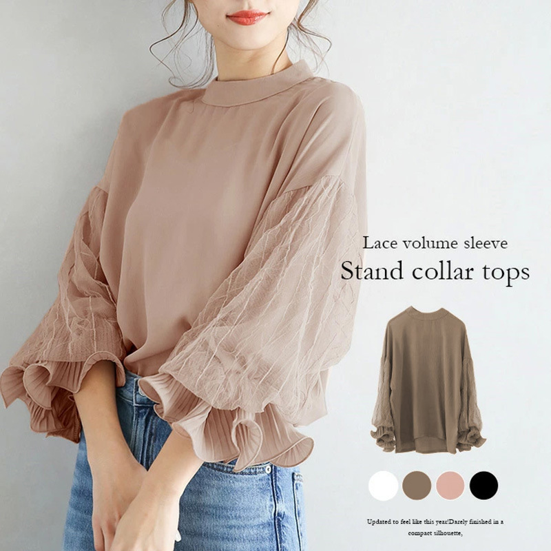 2023 autumn new shirt women's Japanese niche lantern sleeve shirt loose mesh chiffon shirt a generation of hair