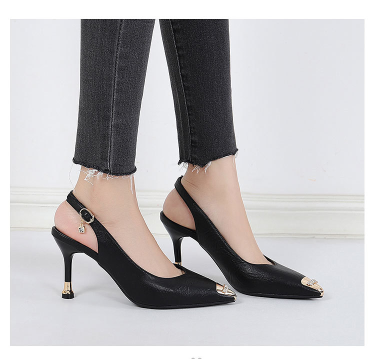 New Spring And Autumn Soft Leather Thin Heel Pointed Toe Mid-Heel Women, Sexy Rhinestone Iron-Toe High-Heel Backless_vogvips.com