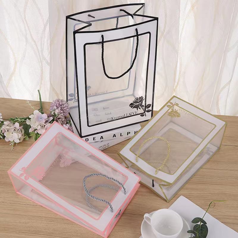 跨境厂家透明橱窗鲜花袋网红ins伴手礼物花店花束创意手提礼品袋