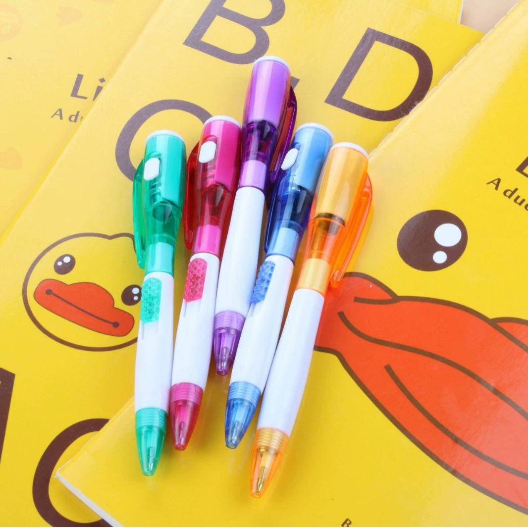LED flashlight ballpoint pen, cute creative stationery, 13 cm, multicolor LED light