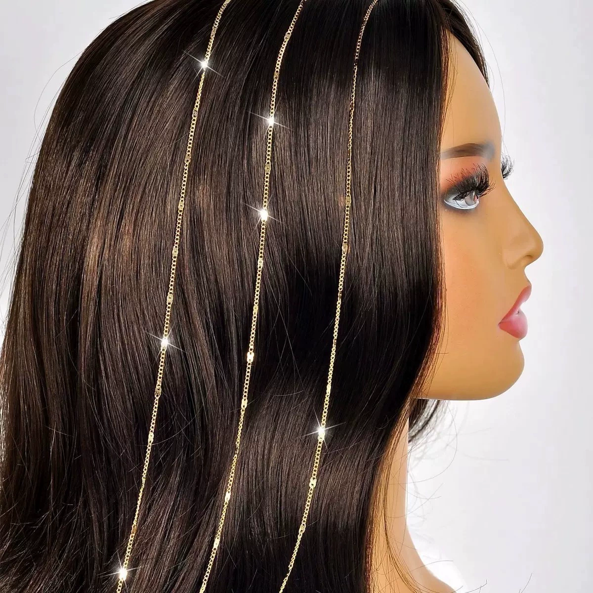 Европейские и американские трансграничные ювелирные изделия, модные уличные фотографии, аксессуары для волос, блестящая цепочка с кисточками, металлическая цепочка, головной убор, повязка для волос, заколка для женщин