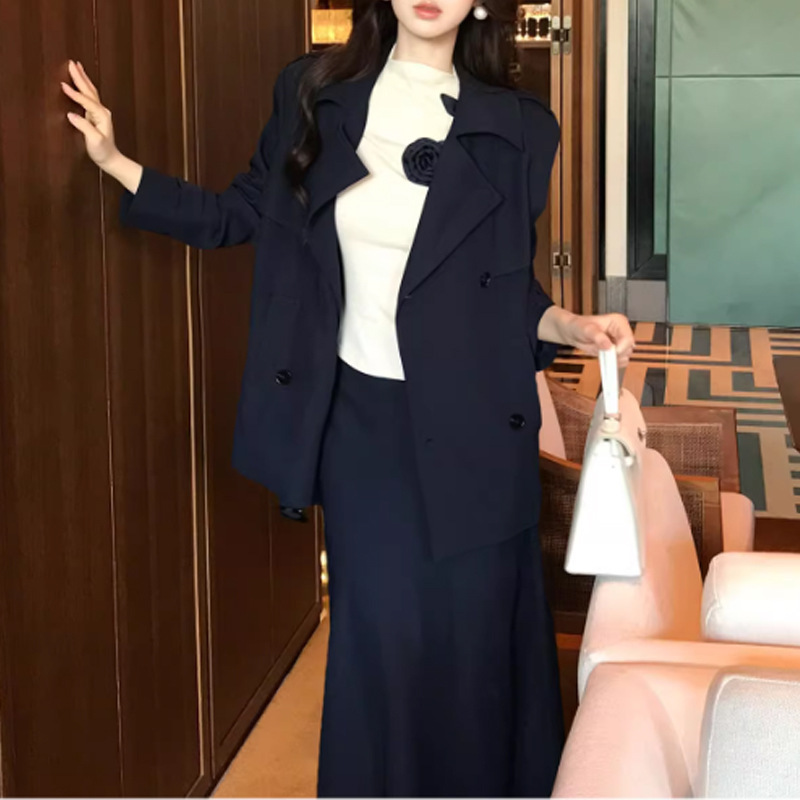 2025新款山茶雅韵早秋高级感西装外套设计感上衣垂感裙三件套套装|undefined