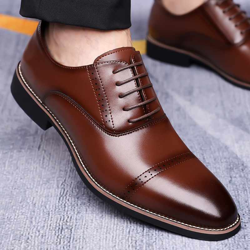 Zapatos de cuero para hombres 2024 nuevos zapatos de negocios de tres juntas de tamaño grande, cordones, zapatos de oficina para caballeros, zapatos de derby image 4
