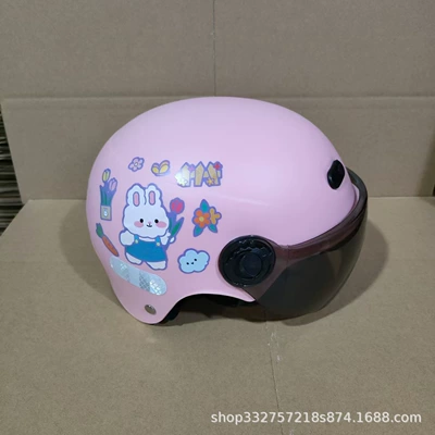 years old children's helmet electric motorcycle Motosiklet kaskı (dəbilqə) - pink-strap-rabbit-sun-protection-mirror-3c-certified-1-6-years-old-j02