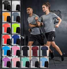 Men's Short Sleeve Summer Sports Marathon Women's Fitness Quick Dry T-Shirt Set Night Running Clothes Casual Training 