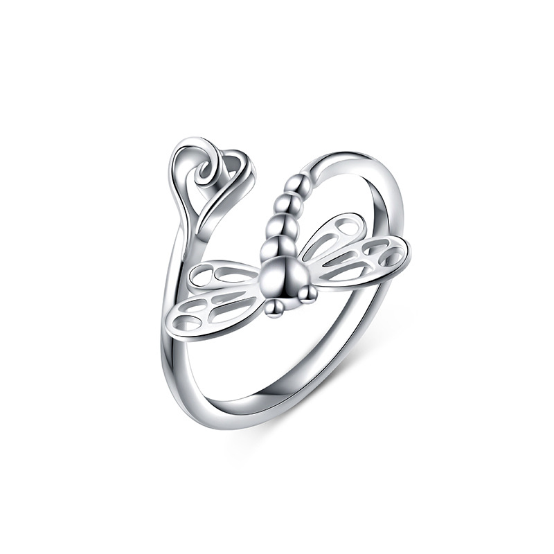 Nuevo transfronterizo de plata esterlina 925 temperamento elegante anillo libélula nicho de diseño de moda femenina apertura anillo ajustable