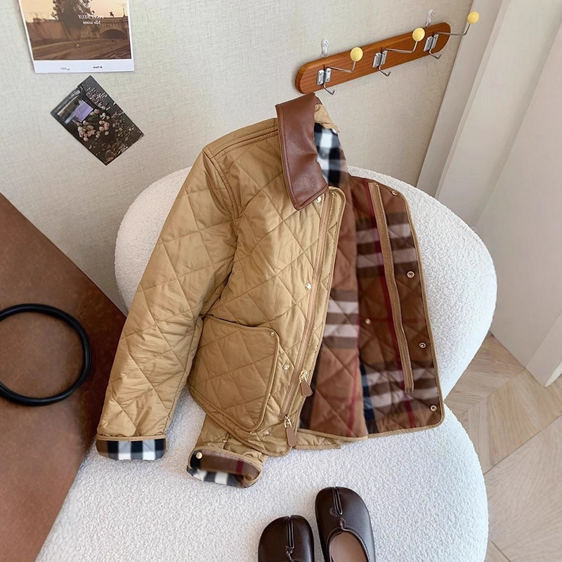 Maillard Retro Brown Quilted Polo Collar Cotton Jacket for Men and Women 2024 Autumn and Winter Light and Warm Cotton Jacket Trend