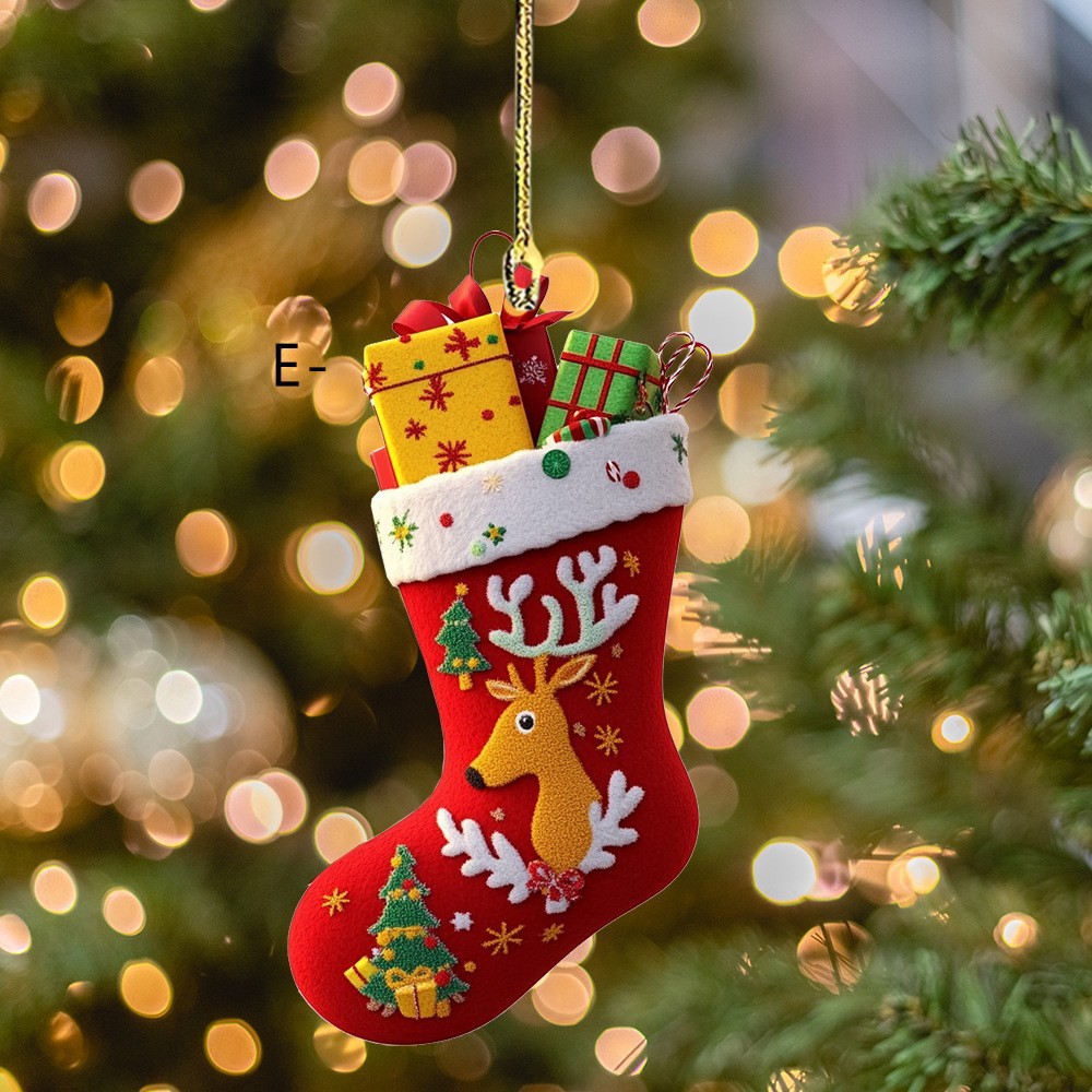 Serie de calcetines de Navidad transfronterizas acrílico plano para automóviles colgante de decoración de árbol de Navidad atmósfera de vacaciones colgante image 10