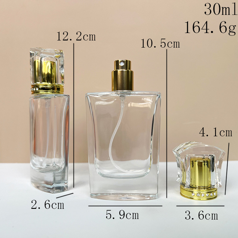现货 B113.-30ml水晶带钻螺口扁平香水玻璃展示瓶喷雾空瓶子分装