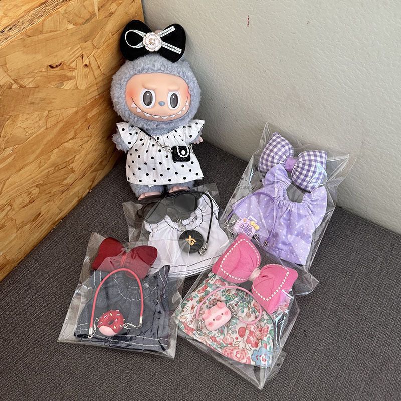 衣服17娃衣CM拉布搪胶labubu挂件娃衣裙子套装蝴蝶结新款|undefined