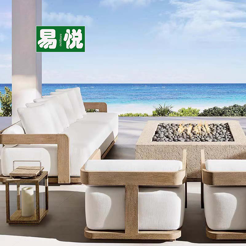 Diseñador de casa patio terraza sofá combo sala modelo sofá de madera maciza al aire libre nórdico sofá de teca al aire libre