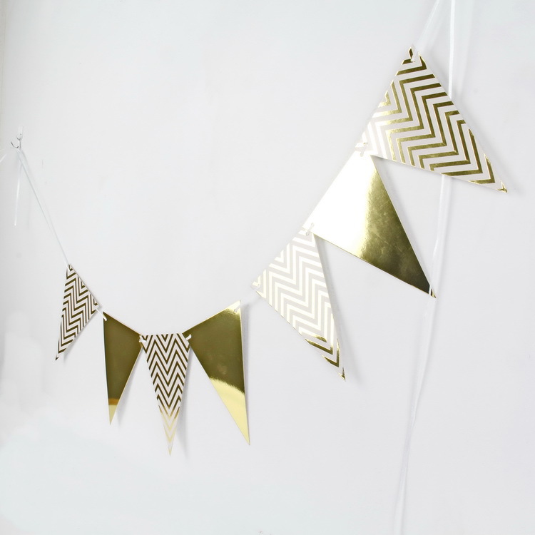 Bandera de triángulo de estampado de oro de ondas nórdicas de fiesta de cumpleaños artículos de papel decoración bandera de triángulo bandera