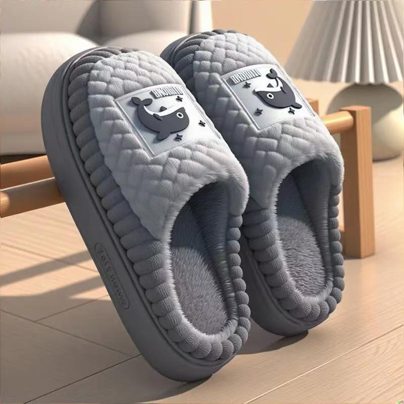 Winter Home Large Size Cotton Slippers for Men in Autumn and Winter Non-Slip Thick Soles with Plush Plush Warm Indoor Couples for Women