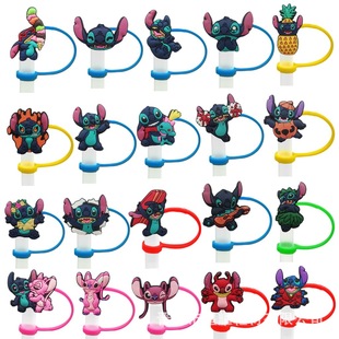 Stitch Cute Cartoon Straw Cover Food Grade Silicone Straw Cap Dust Plug Creative Straw Decoration Ready Stock