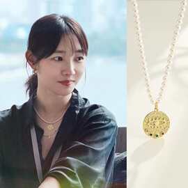 白百何同款项链女贝珠恶魔之眼heiminaathens高级感硬币吊坠颈链